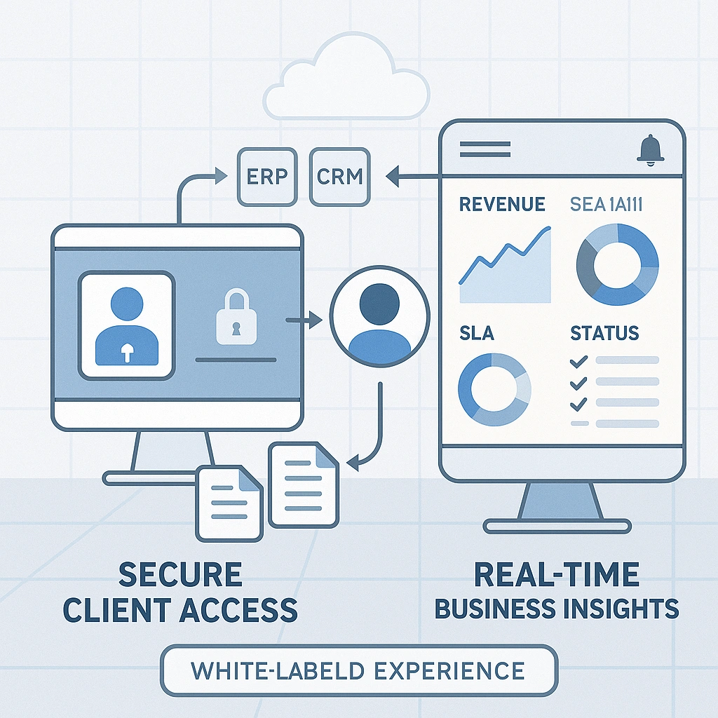 client portals, enterprise dashboards, real-time reporting, custom dashboards, data access, business intelligence, IVIS dashboards, KPI monitoring